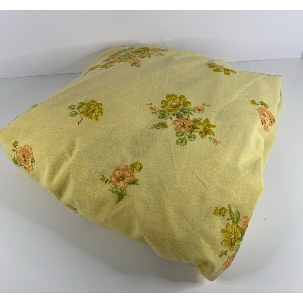 Vintage JC Penny Tastemaker Yellow Peach Floral Cottagecore King Fitted Sheet